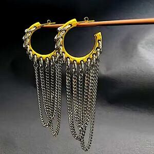 Two Tone Chain Hoop Link Earrings Gold and Silver Punk Retro Y2K